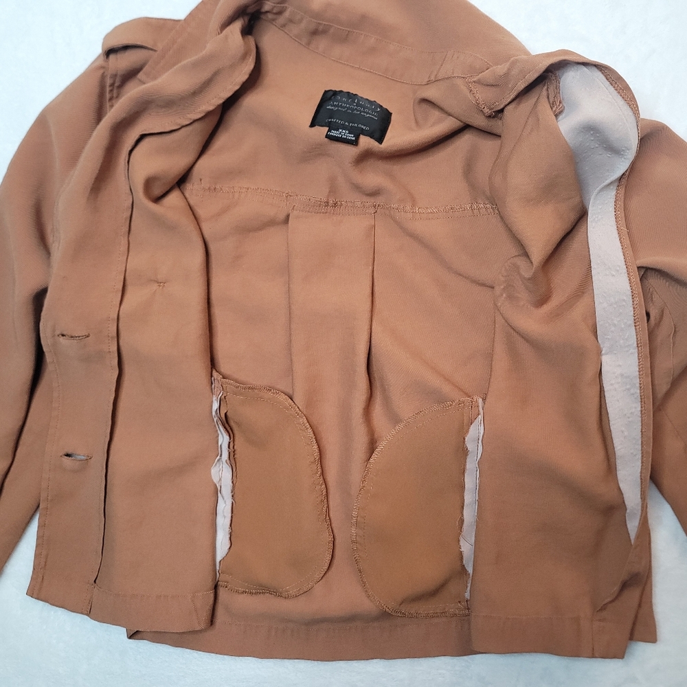Anthropologie X Sanctuary Cropped Trench Coat Sz XXS Tan Slant Pockets Buttons - Picture 10 of 16